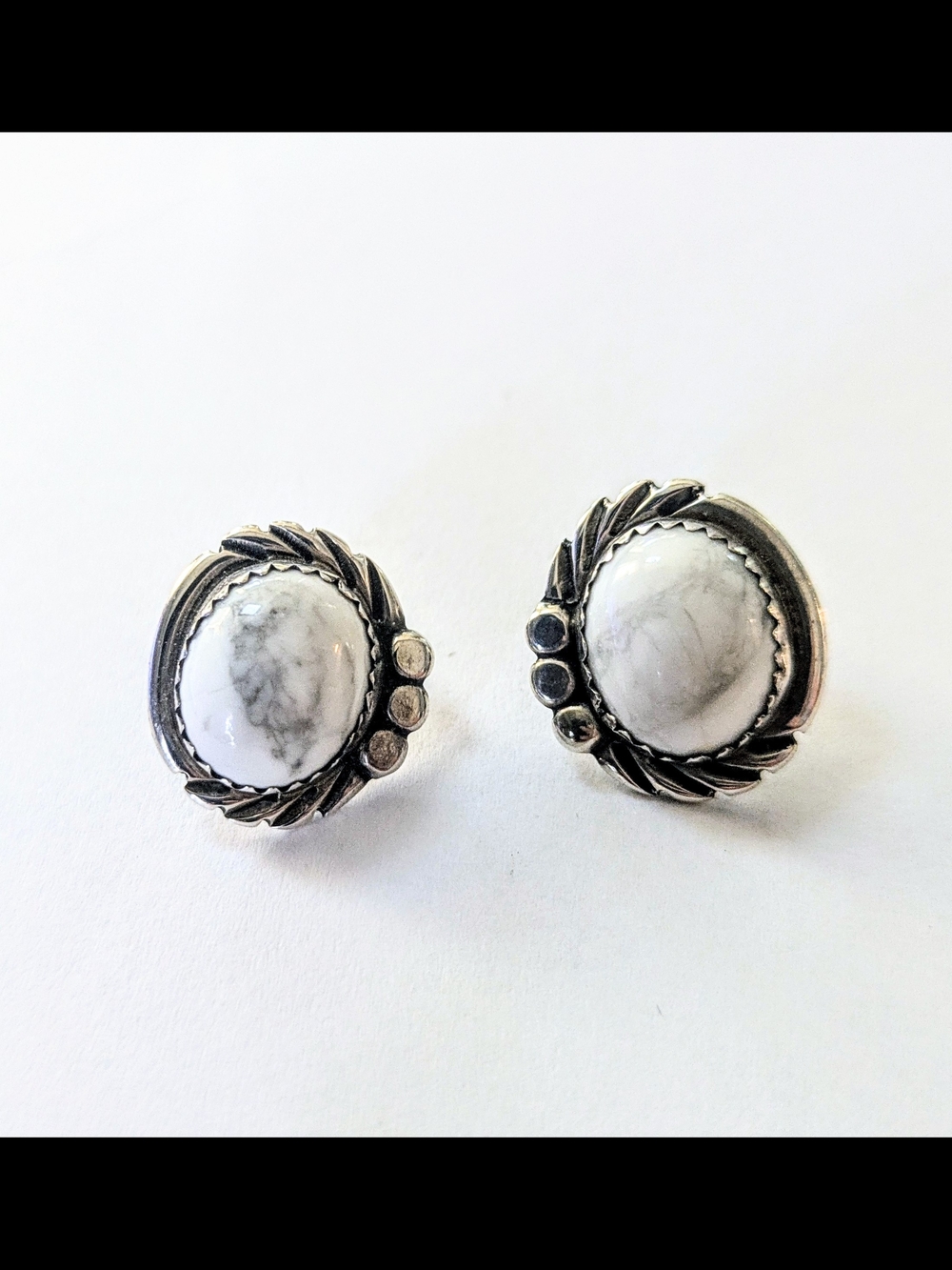 Native American Sterling Silver & White Buffalo Navajo Handmade Post Earrings